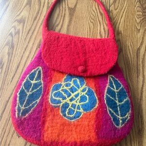 Handmade Red & Orange wool Felt Floral Shoulder Bag